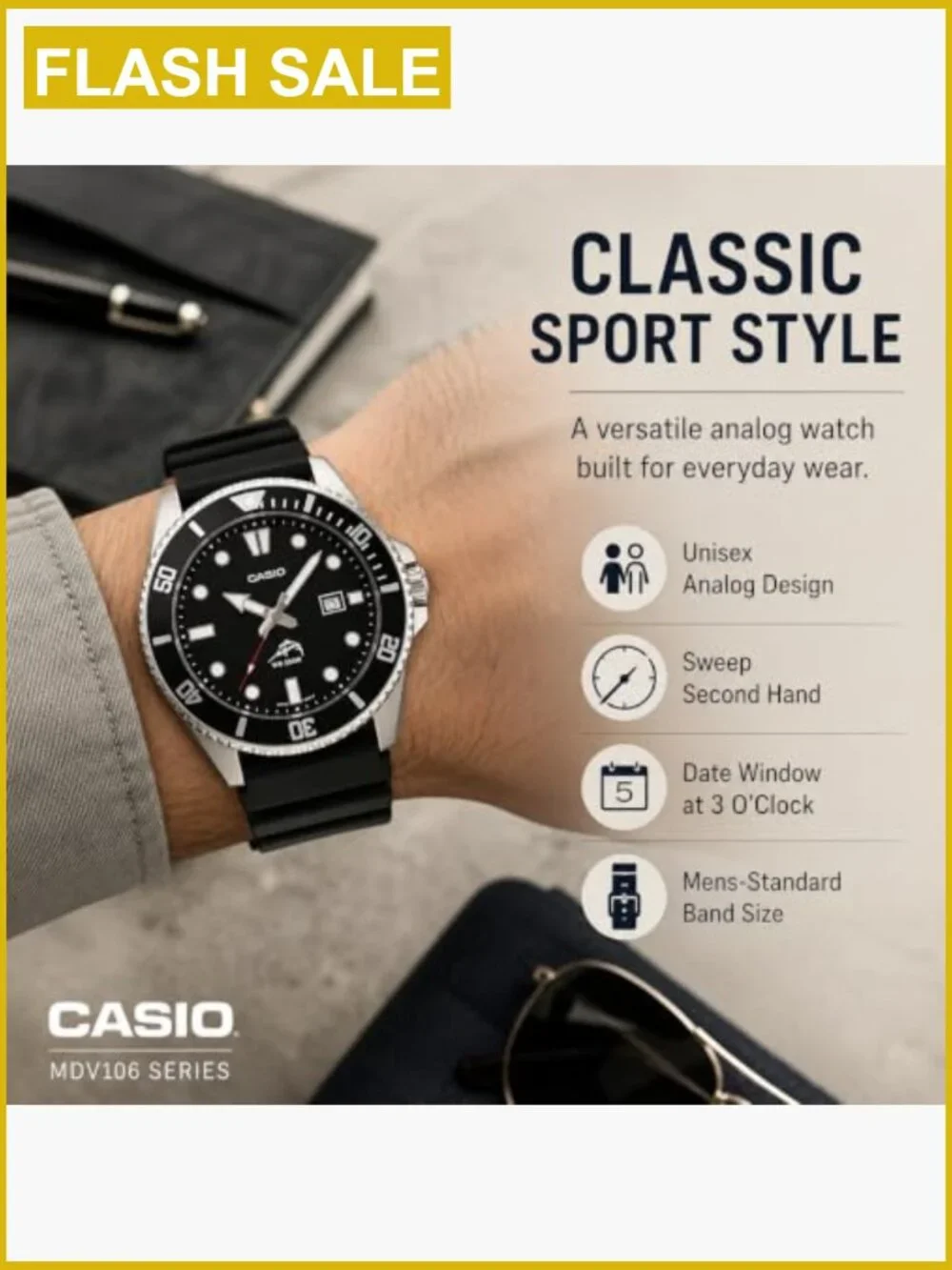 Unisex Analog Watch 200M Water Resistant Stainless Steel Resin Band Date Display
